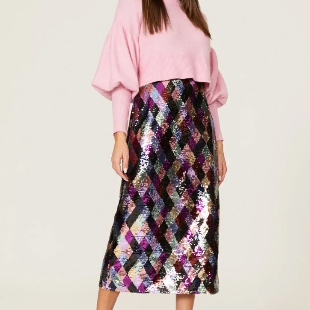 Rixo Kelly Diamond Sequin Skirt